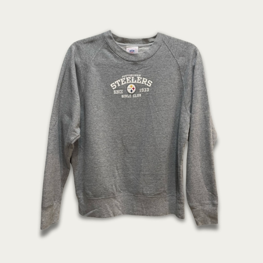 NFL Steelers Sweatshirt Girls Club Logo Crewneck Pullover Gray Women S Game Day